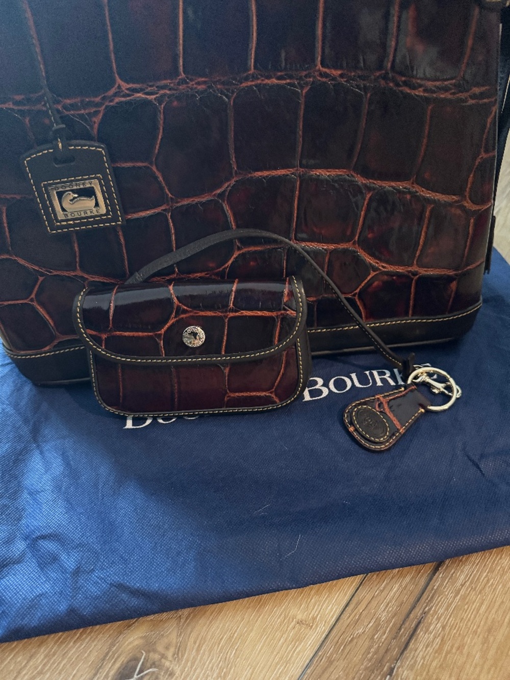 Dooney & Bourke 3 piece Brown Croc-Embossed Leather Tote